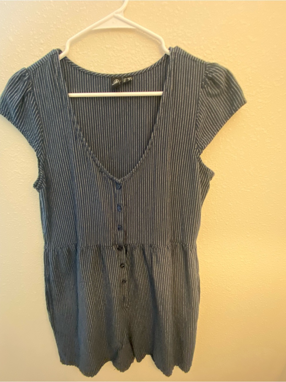 Volcom Blue Striped V-Neck Romper
